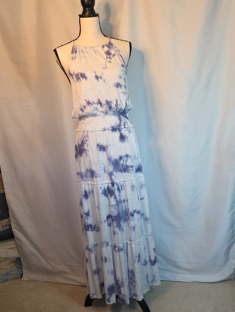 Z Supply Blue and White Tie-Dye Maxi Dress
